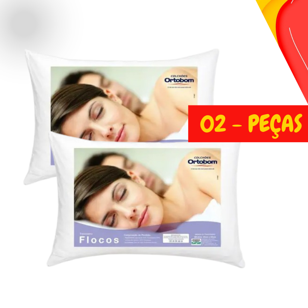 Conjunto 2 Travesseiro Flocos Ortobom Confortável 60x40cm Macio Cor Branco