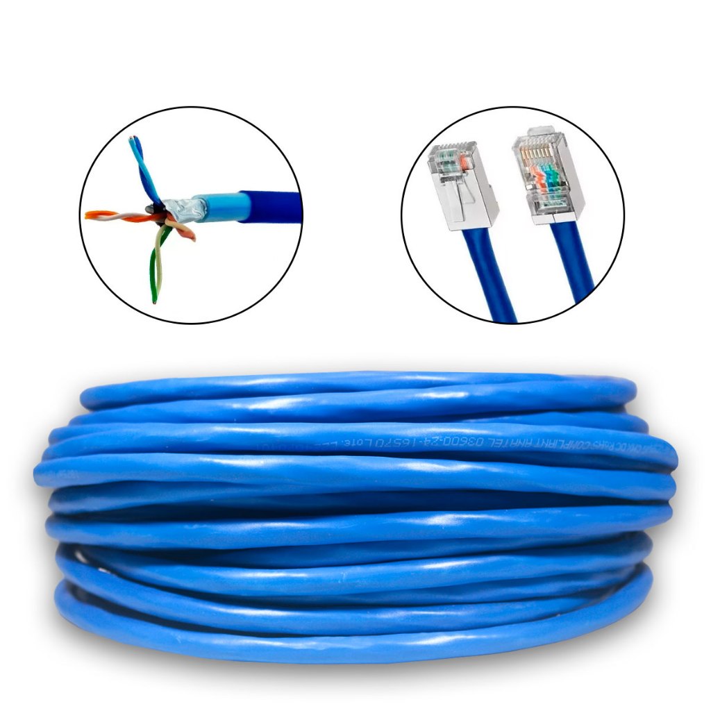 Cabo Rede 100% Cobre 15 Metros 15m CAT6 Azul Área Externa Dupla Capa Blindado F/UTP LAN CMX 23AWG
