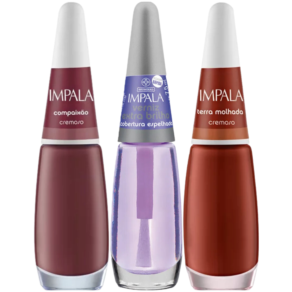 Kit 3 Esmaltes Impala Terracota com Verniz Extra Brilho Cobertura Espelhada Longa Duração em Oferta na Shopee