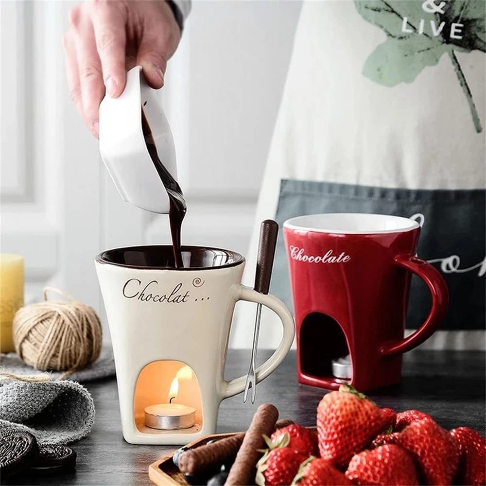 Caneca Fondue Mini Kit Individual Portátil Porcelana Sobremesa Chocolate Queijos Como Garf...