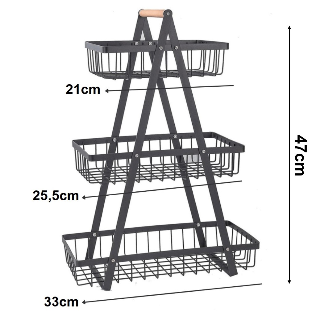 Cesto Fruteira de Mesa Metal Aramado 3 Andares Organizador Multiuso Frutas Legumes Para Mesa Bancada
