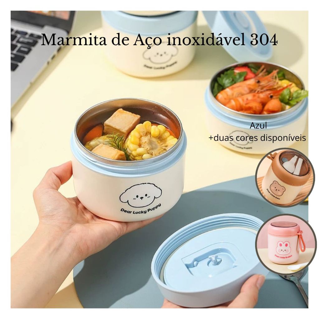 Lancheira isolada para crianças de 460/530/600ML Panela Forro De AçoInoxidável Com Colher