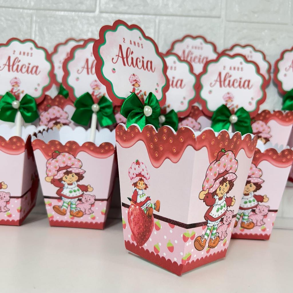 Centro de mesa personalizado enfeite decoração aniversário chá de bebe fraldas festa infantil menina moranguinho vintage