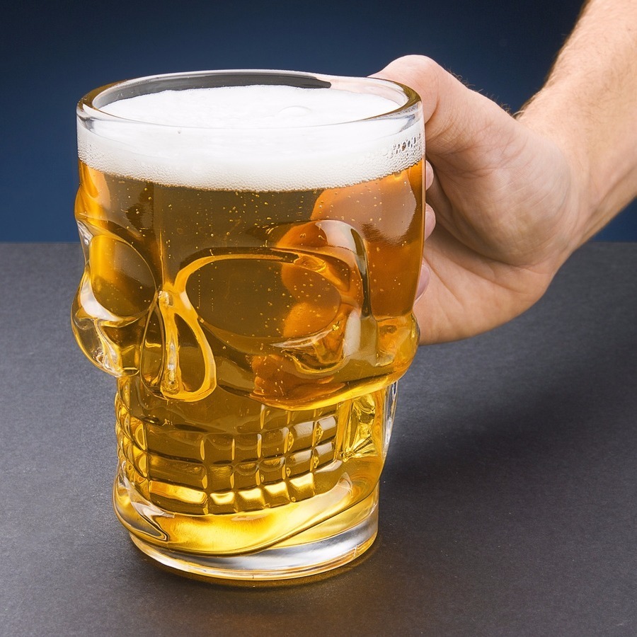 Caneca Caveira Lyor Rock Chopp Cerveja Vidro Transparente 400ML