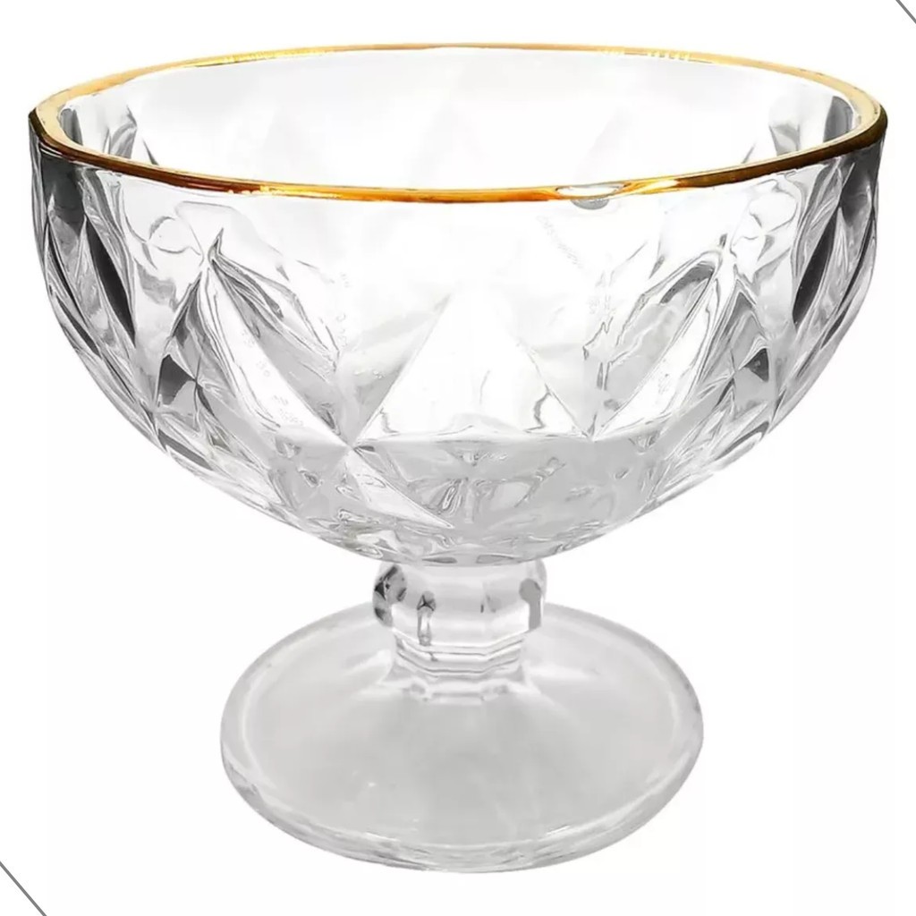 Conjunto Jogo de 6 taças sobremesa diamound diamante 310ml sorvete transparente
