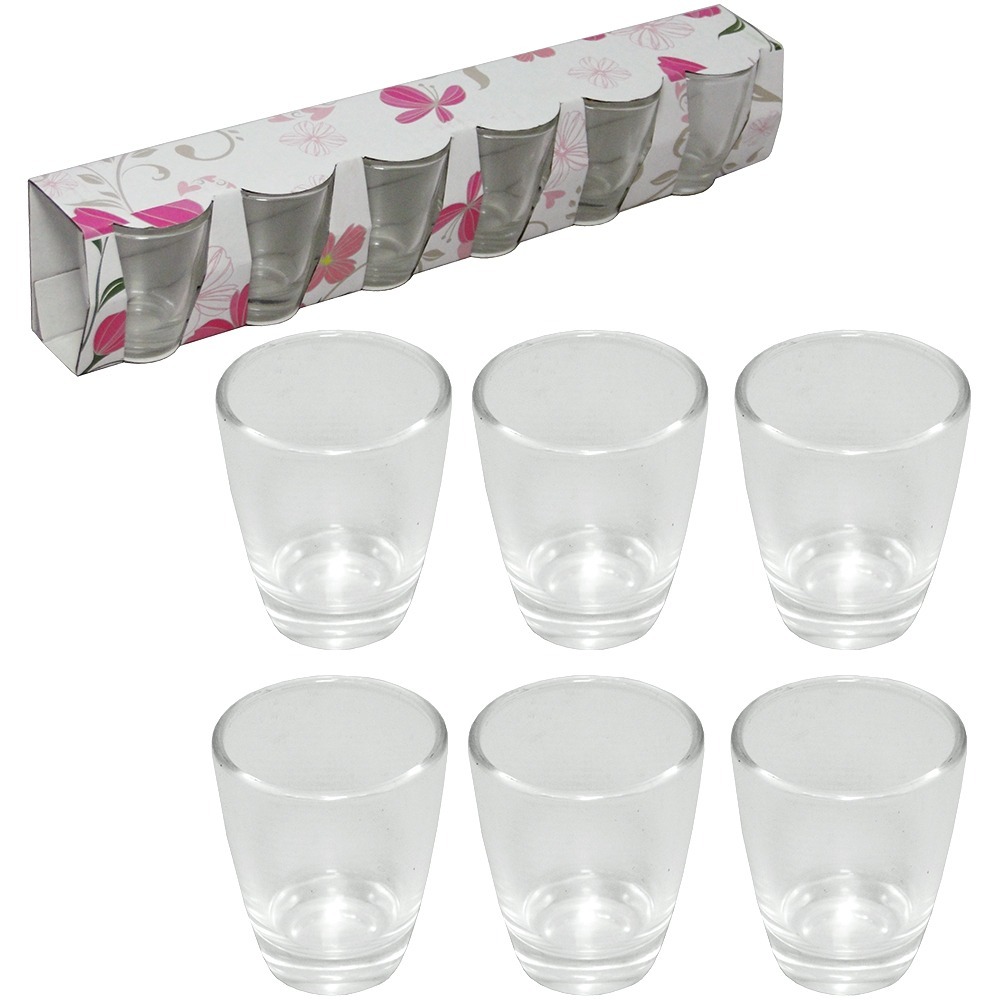 Kit 6 Copos Shot Dose Vidro Bebidas Cachaça Tequila Vodka Cor Transparente 25ml em Oferta na Shopee