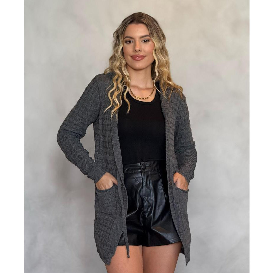 Cardigan Feminina Casaco Parka Tricot Capuz Modal Blusa Frio Inverno