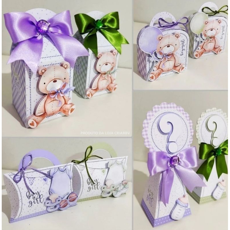 kit personalizados caixinhas CHÁ REVELAÇÃO URSINHO CHÁ DE Bebê lembrancinha para festa PEGUE E MONTE