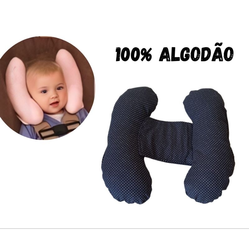 Almofada Pescoço Bebe para Bebe Conforto Anatomico Almofada Cabeça Bebe Estampa Preto Mini Poa