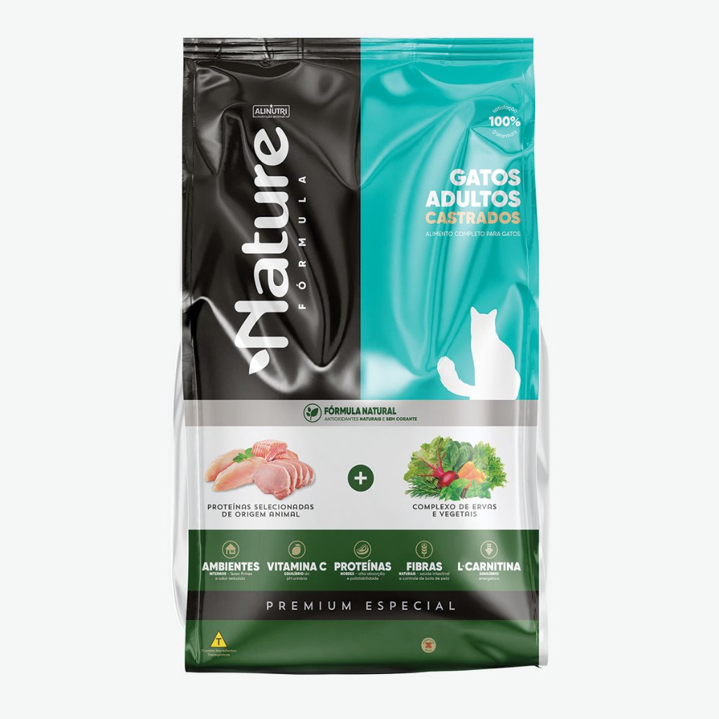Ração Alinutri Nature Fórmula Premium Gatos Adultos Castrados 3kg em Oferta na Shopee