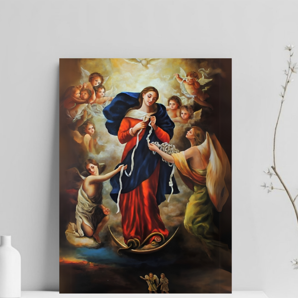 Quadro Devocional Nossa Senhora Destadora dos Nós - Placa MDF 20x28cm