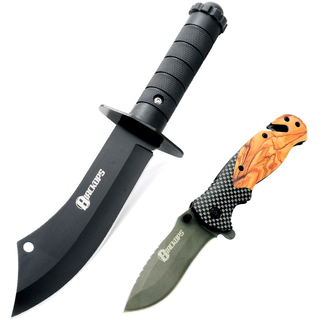 Faca Tática Sobrevivência Pesca Caça Selva Bainha THY-13 BLACK OPS + Canivete Tático KN-2 BLACK OPS