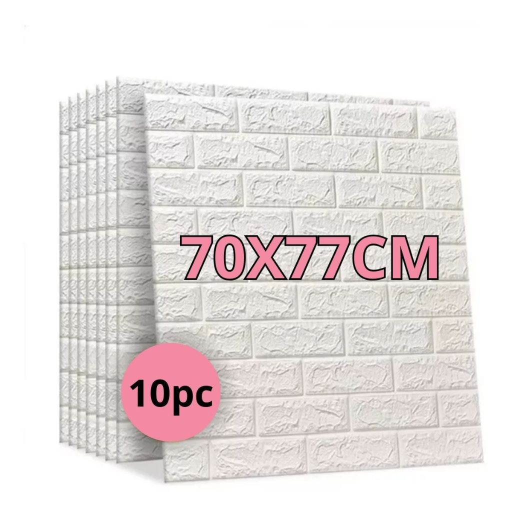 Kit 10 Placas 3D Tijolinho Branco 70x77cm Autocolante Adesivo Decoração (10 U...