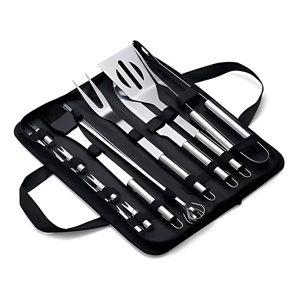 Kit Churrasco Profissional 18 Peças em Aço Inoxidável Com Estojo - Utensílios Completos Para Churrasqueiro