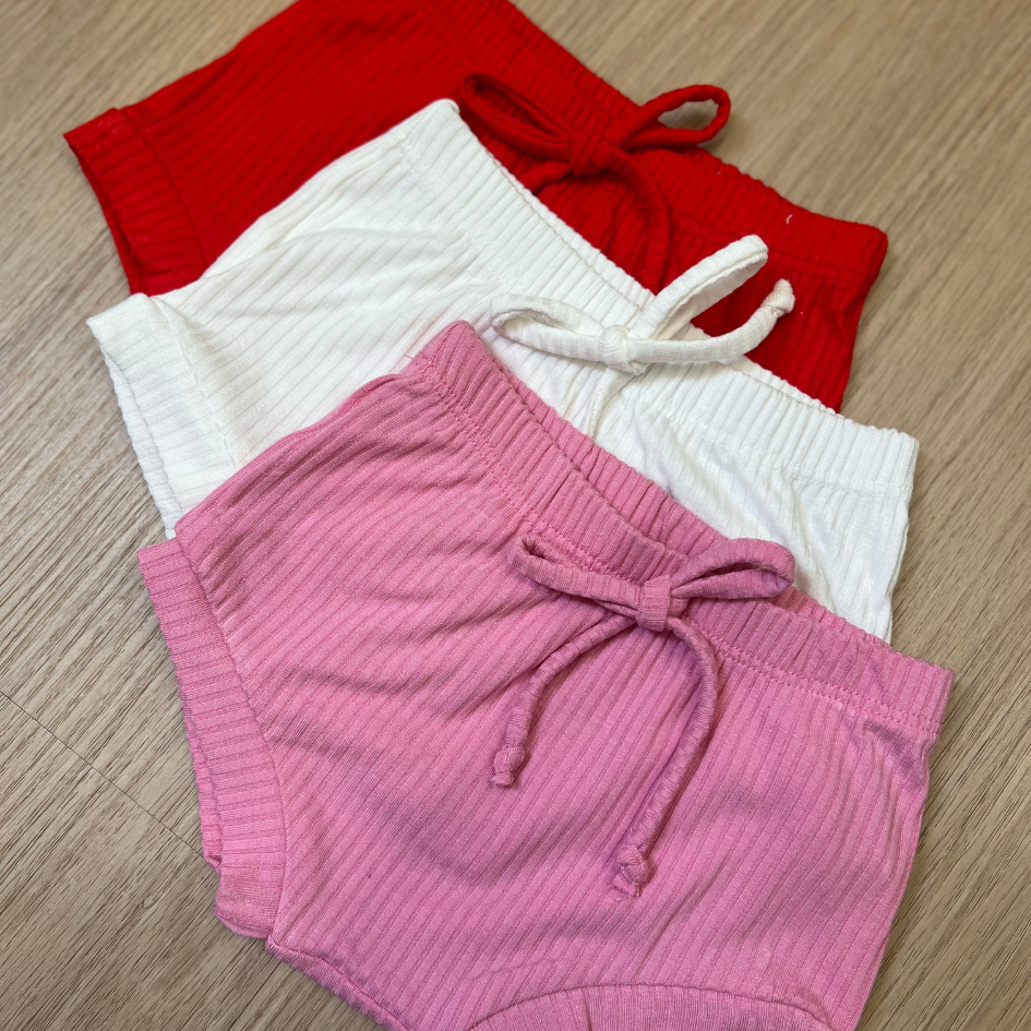 Kit 3 Tapa Fralda Short Infantil Feminino Roupa de Bebê P ao GG Algodão Dia a Dia