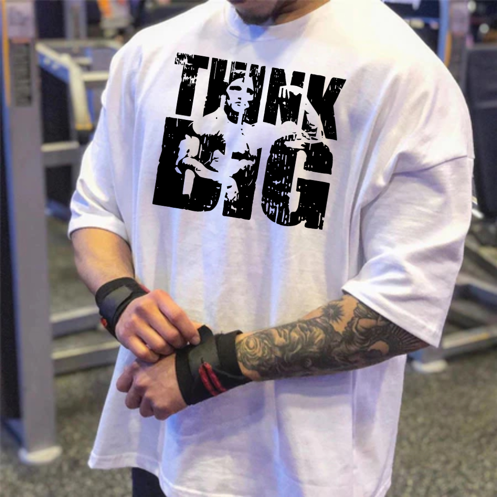 Camiseta Oversized Streetwear Lançamento Confortável Treino Think Big 100% Algodão