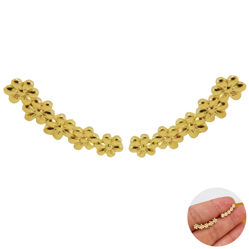 Brinco Ear Cuff Flores Dourado Banhado a Ouro 18k