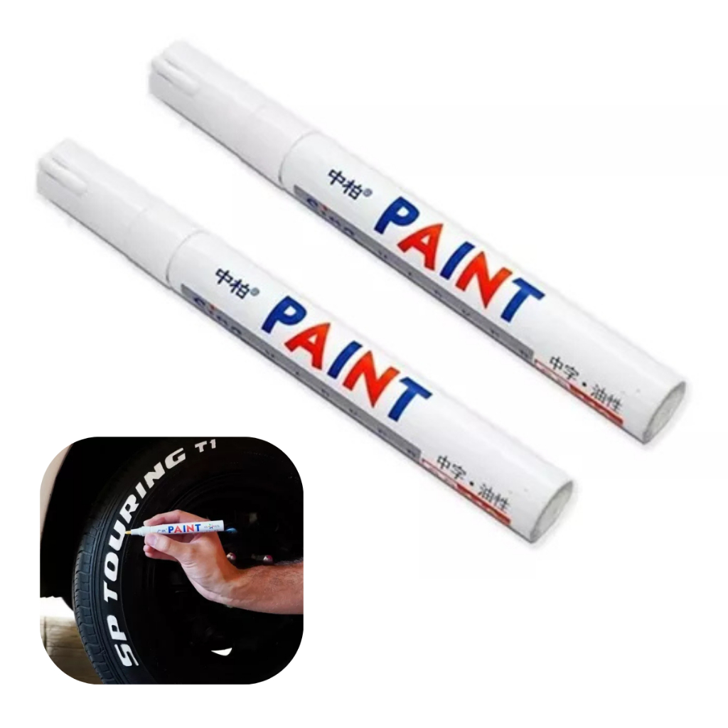 Caneta Branca Paint Carro Prova d'água Pneu Kit 2 3 4 Marcador Permanente Retoque Risco Pinta Letras em Oferta na Shopee