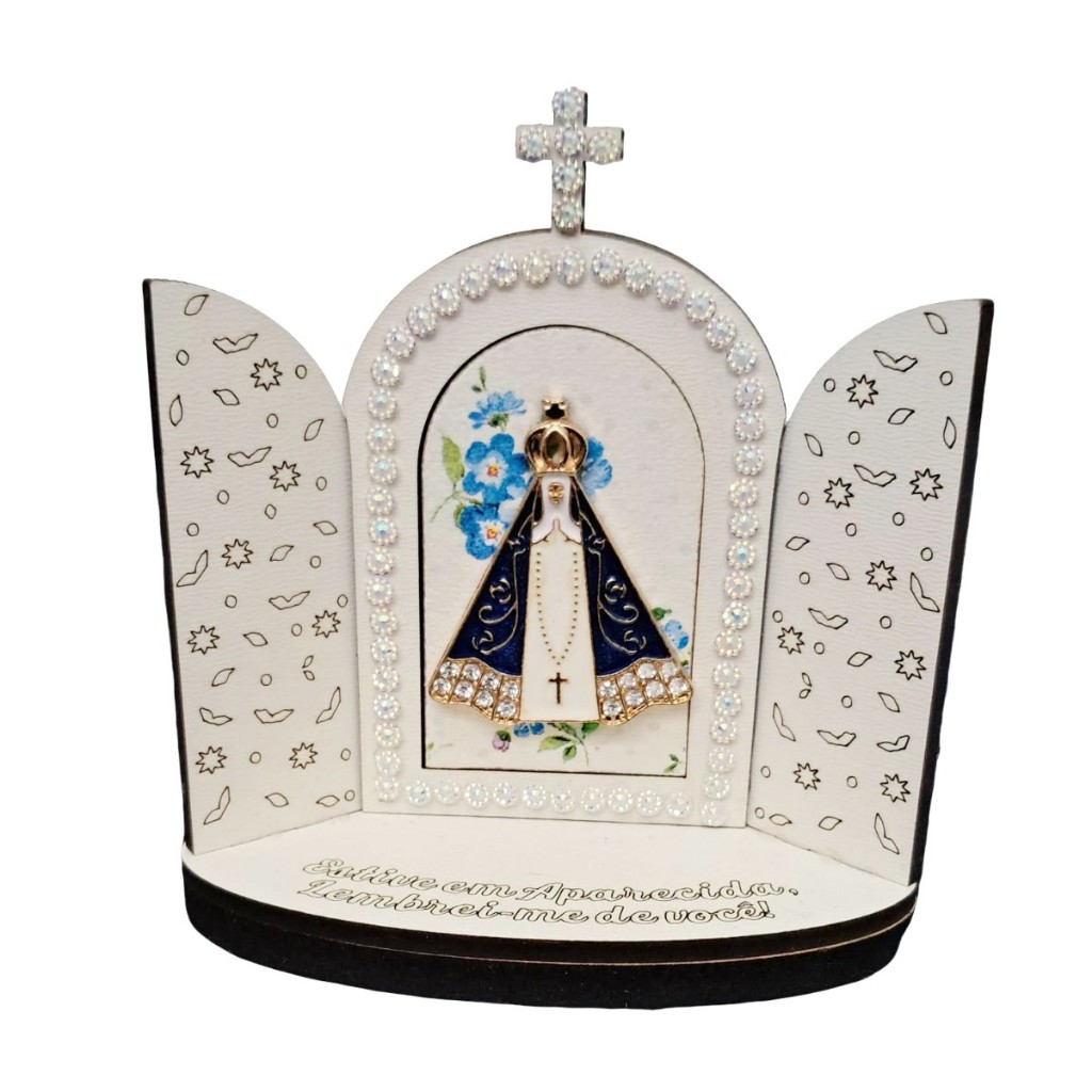 Capela Oratório Nossa Senhora Aparecida Com Strass Imagem da Nossa Senhora Aparecida Metal Folheada