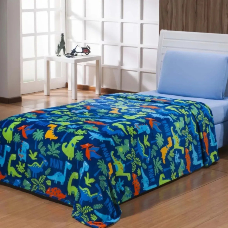 Manta Solteiro 150 X 220cm Flannel Jurassic Azul em Oferta na Shopee