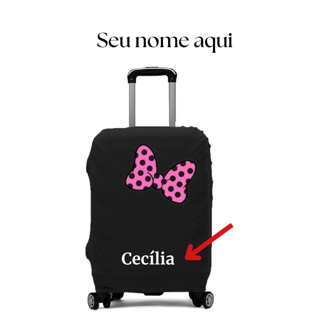 Capa De Mala 8 a 23KG Seu Nome Personalize Minnie Rosa Protetor Bagagem Para Viagem Protetora Grande