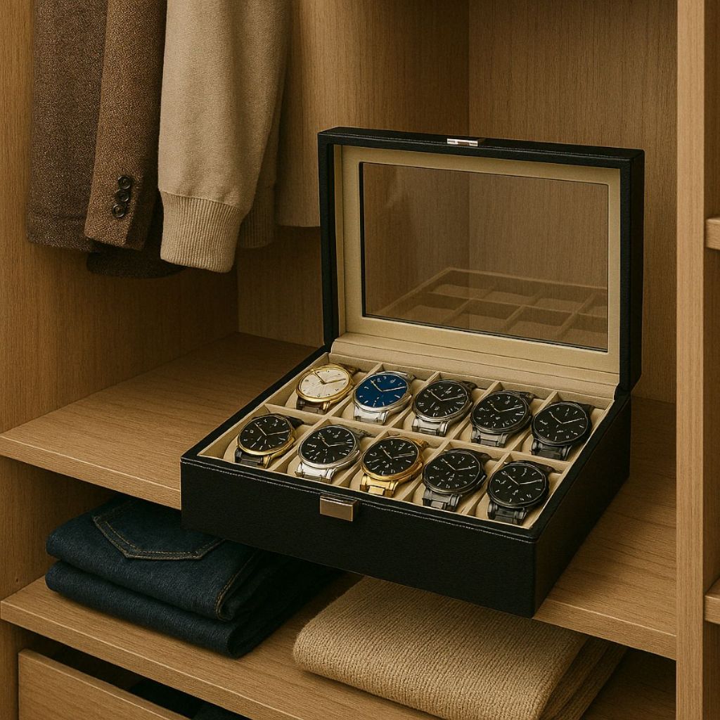 Maleta Caixa Relógios Premium Em Couro Interno de Veludo Pequena e Grande