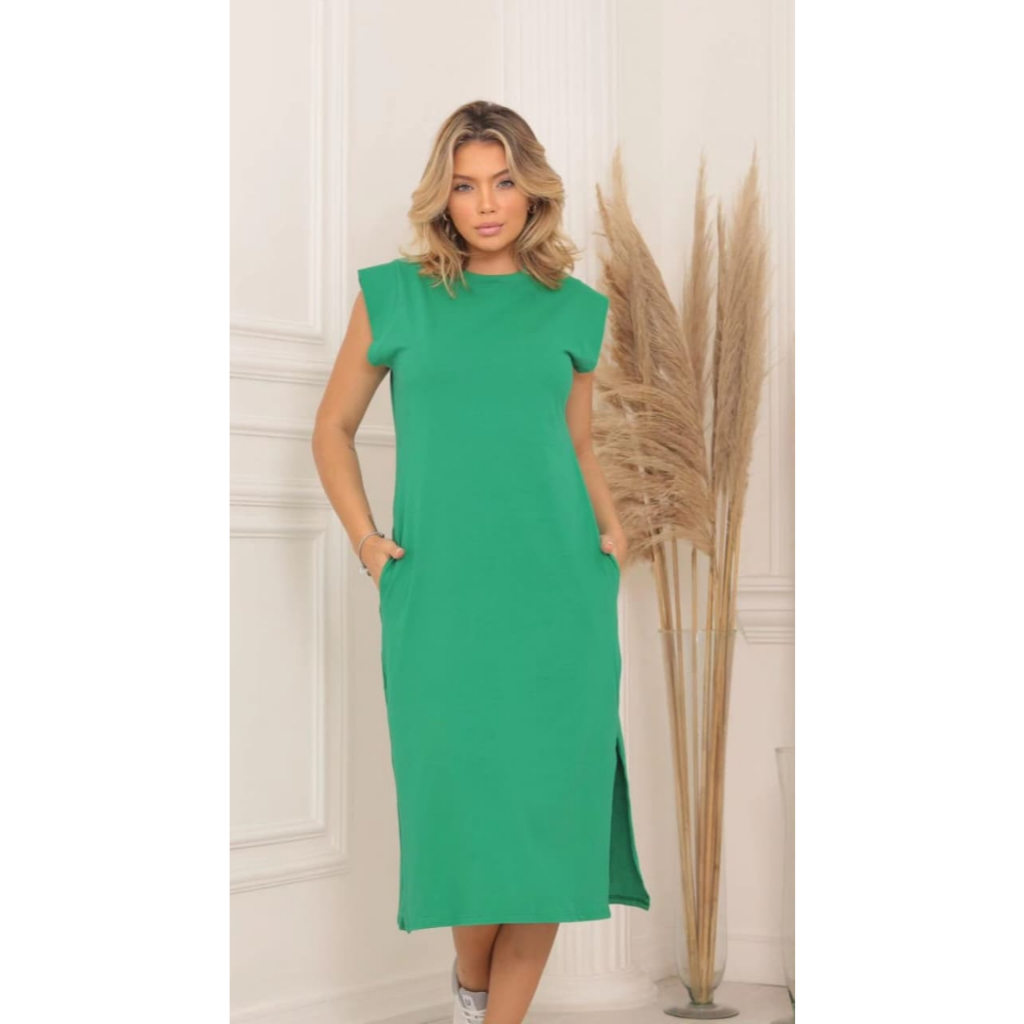 Vestido Midi manga japonesa bolso lateral 100% algodão em Oferta na Shopee