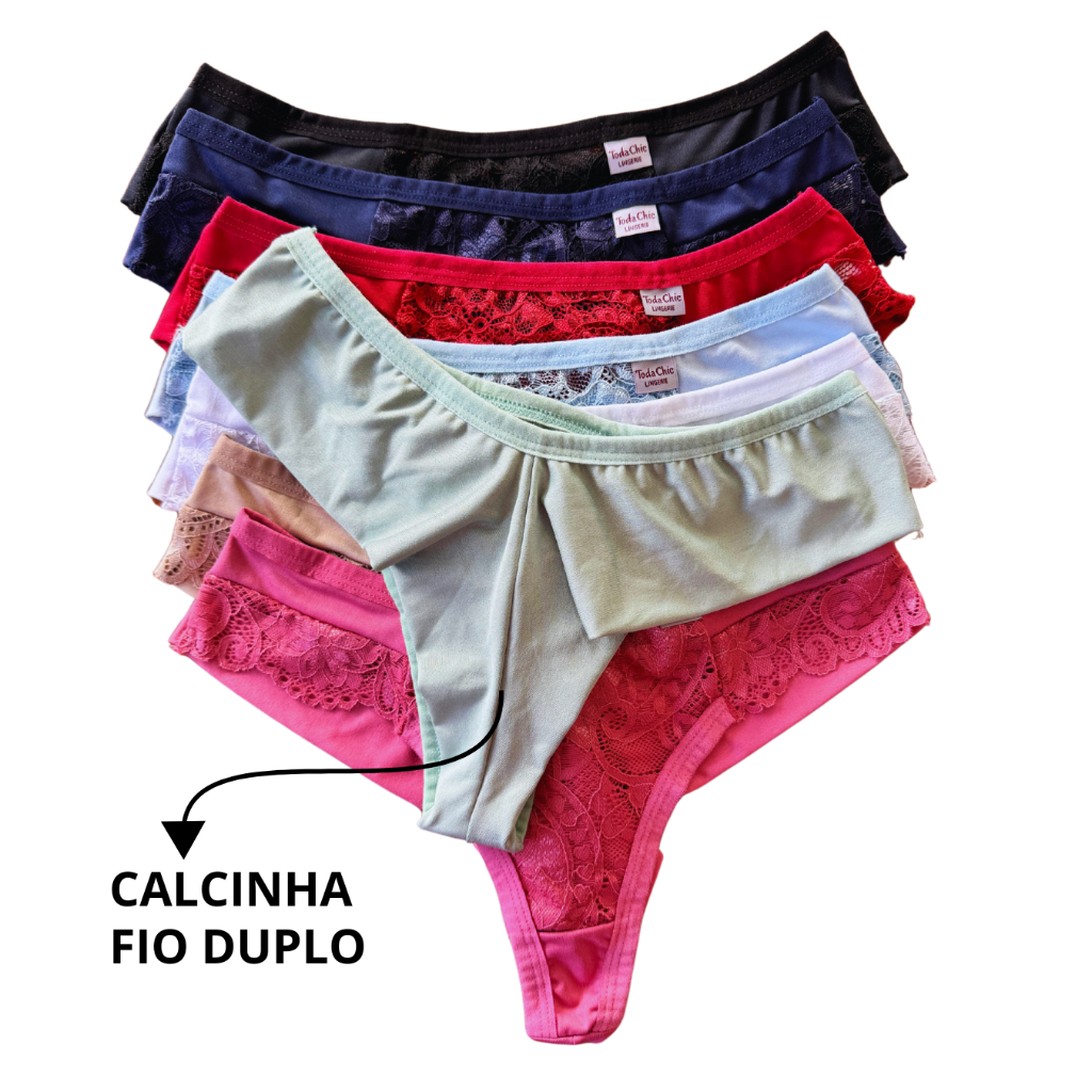 Kit Calcinhas Conforto Fio Duplo Sexy Com Detalhes em Renda Lingerie Feminina