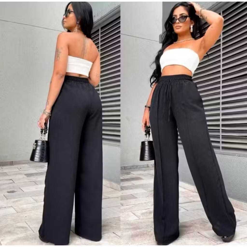 Calça Pantalona Cintura Alta Duna Com Bolso Feminina PROMOÇÃO TENDENCIA