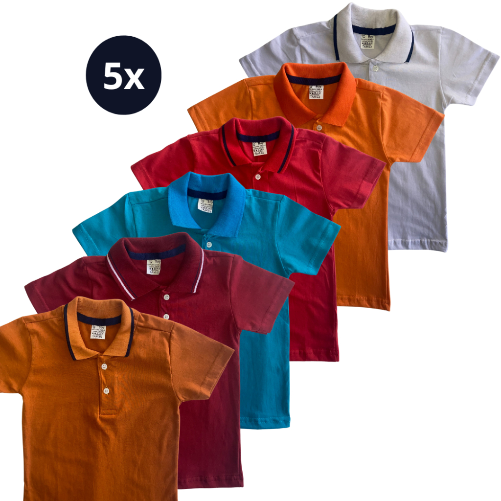 Kit 5 Camisa Polo Infantil Básica Camiseta Menino 1 - 8 Anos