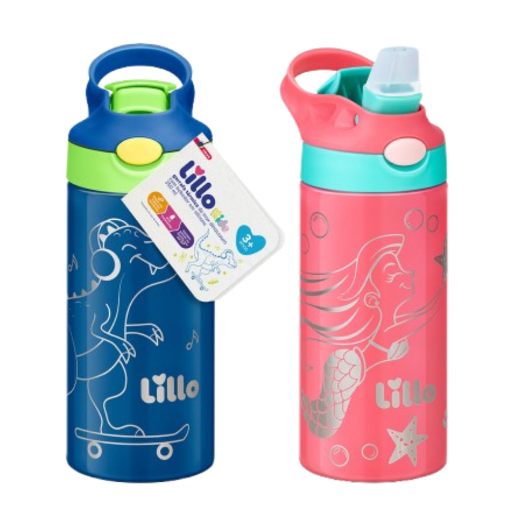 Garrafa Térmica Antivazamento Com Alça Bebedor Silicone Aço inoxidável 350 ml Lillo Botão ...