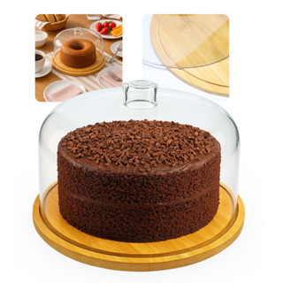 Porta Biscoitos Bolos Pão Boleira com Cúpula Tampa de Acrílico 30cm Bandeja de Bambu