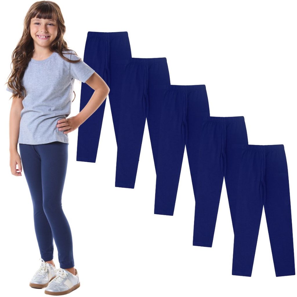 Kit 5 Calça Legging Escolar Infantil Juvenil Menina 6 Ao 16 em Cotton em Oferta na Shopee