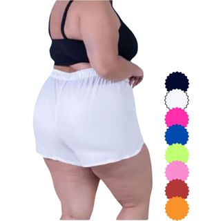 Short Plus Size Feminino Tactel Bermuda Praia Piscina Reveillon Cintura Alta em Oferta na Shopee