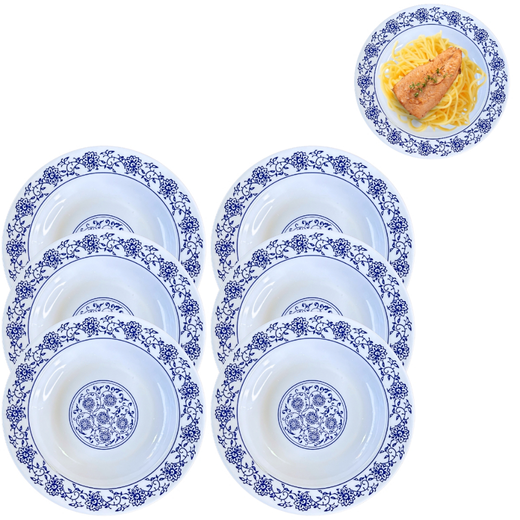 6 Pratos Fundo em Melamina Portuguesa Estampado Restaurante 22cm