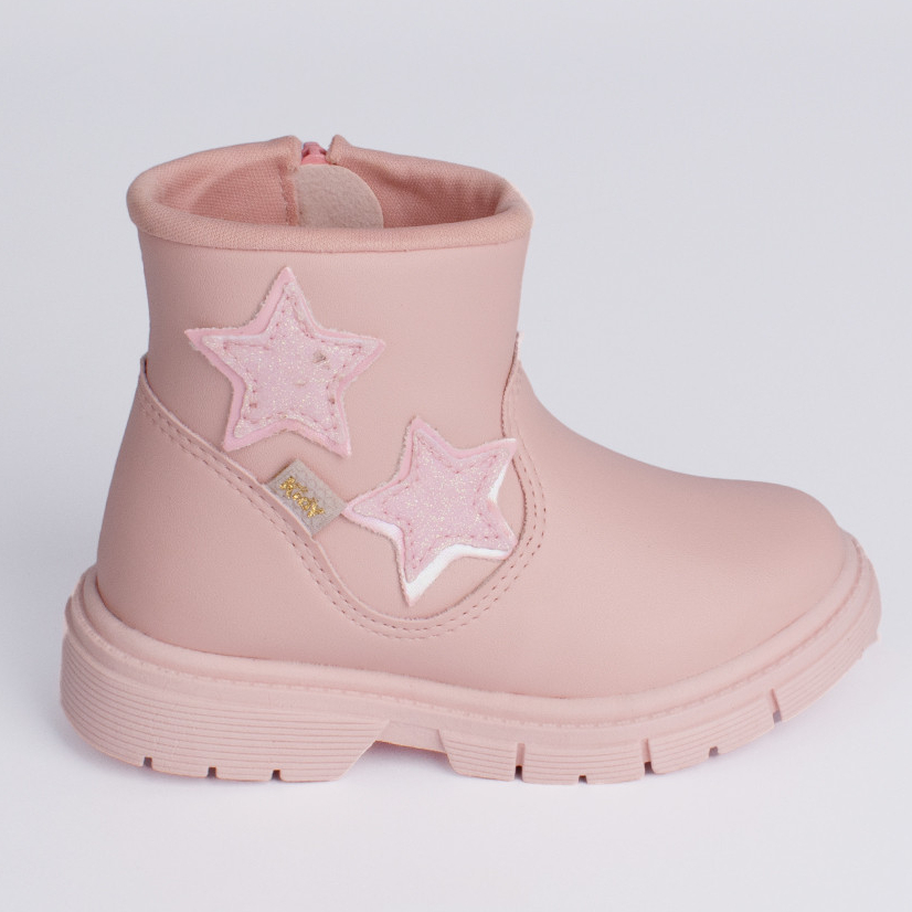 Bota Coturno Infantil Kidy Menina Cano Curto Estrela Rosa Nude Tratorado Confortável Baby