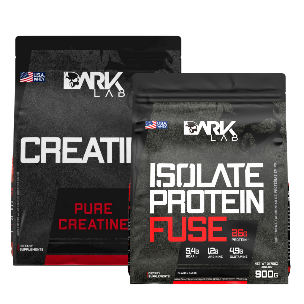 Kit Creatina Monohidratada Pura Refil 1kg 100% Pura  + Whey Protein Fuse 900g Isolate  Dark Lab