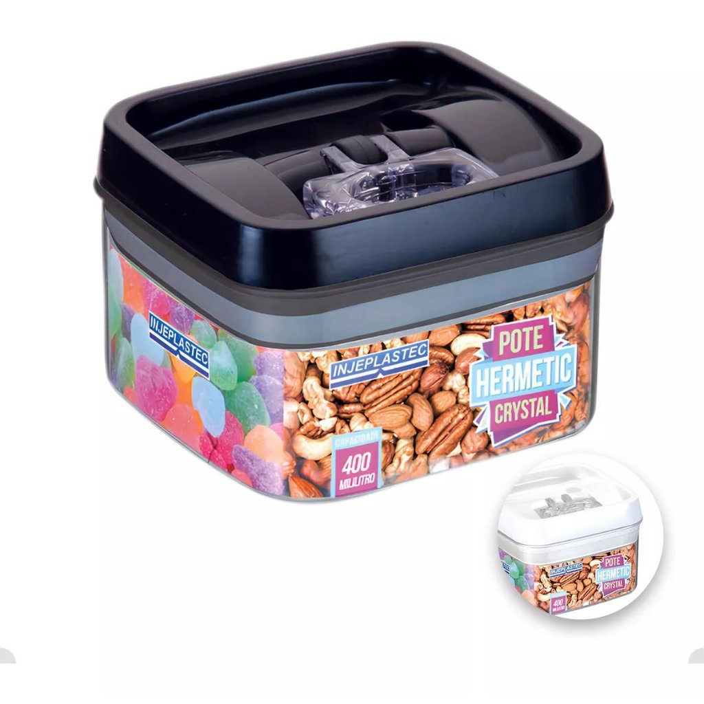 Pote Hermético Acrílico Quadrado Pequeno Com Trava 400ML em Oferta na Shopee