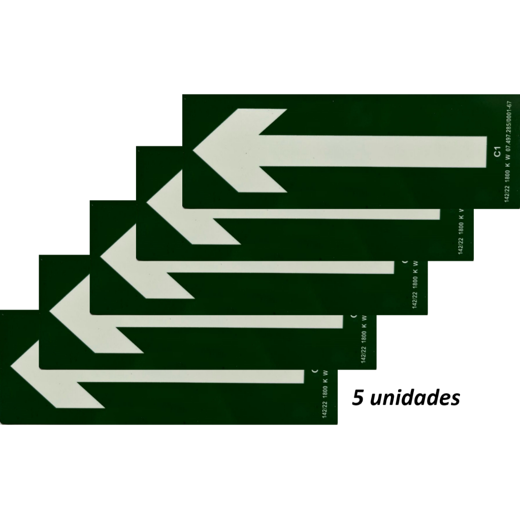 Placa sinalização 5 unidades seta direita/esquerda fotoluminescente PVC 20x7,5 em Oferta na Shopee