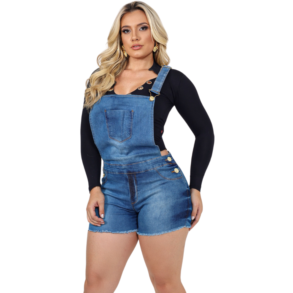 Jardineiras Femininas Jeans Short Lycra Elastano Roupas Femininas