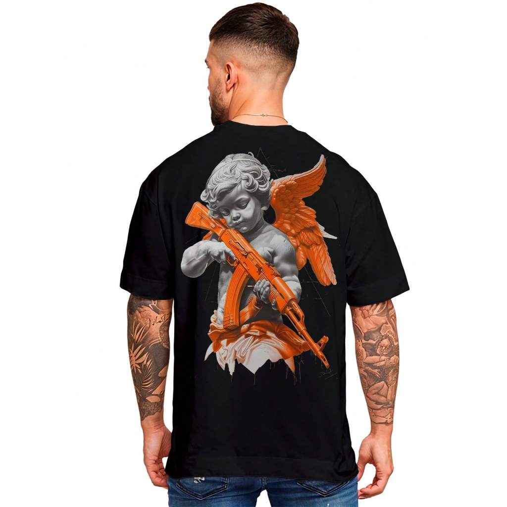 Camisa Camiseta Oversized Streetwear -Cupid Gunslinger Premium Fio 30.1penteado 100% Algodão ref-000011