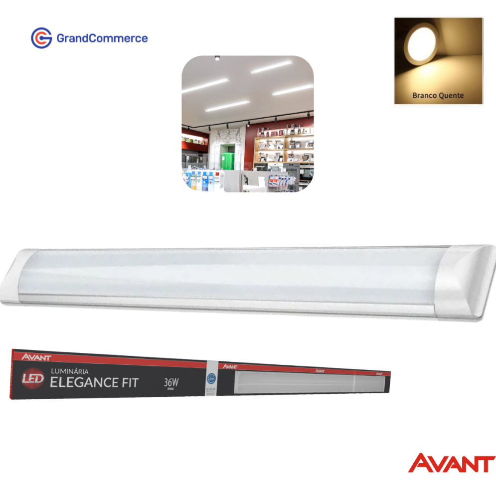 Luminária LED Tubular de Sobrepor 36W Bivolt 3000K Branco Quente - Linha Elegance Avant - Home & Living