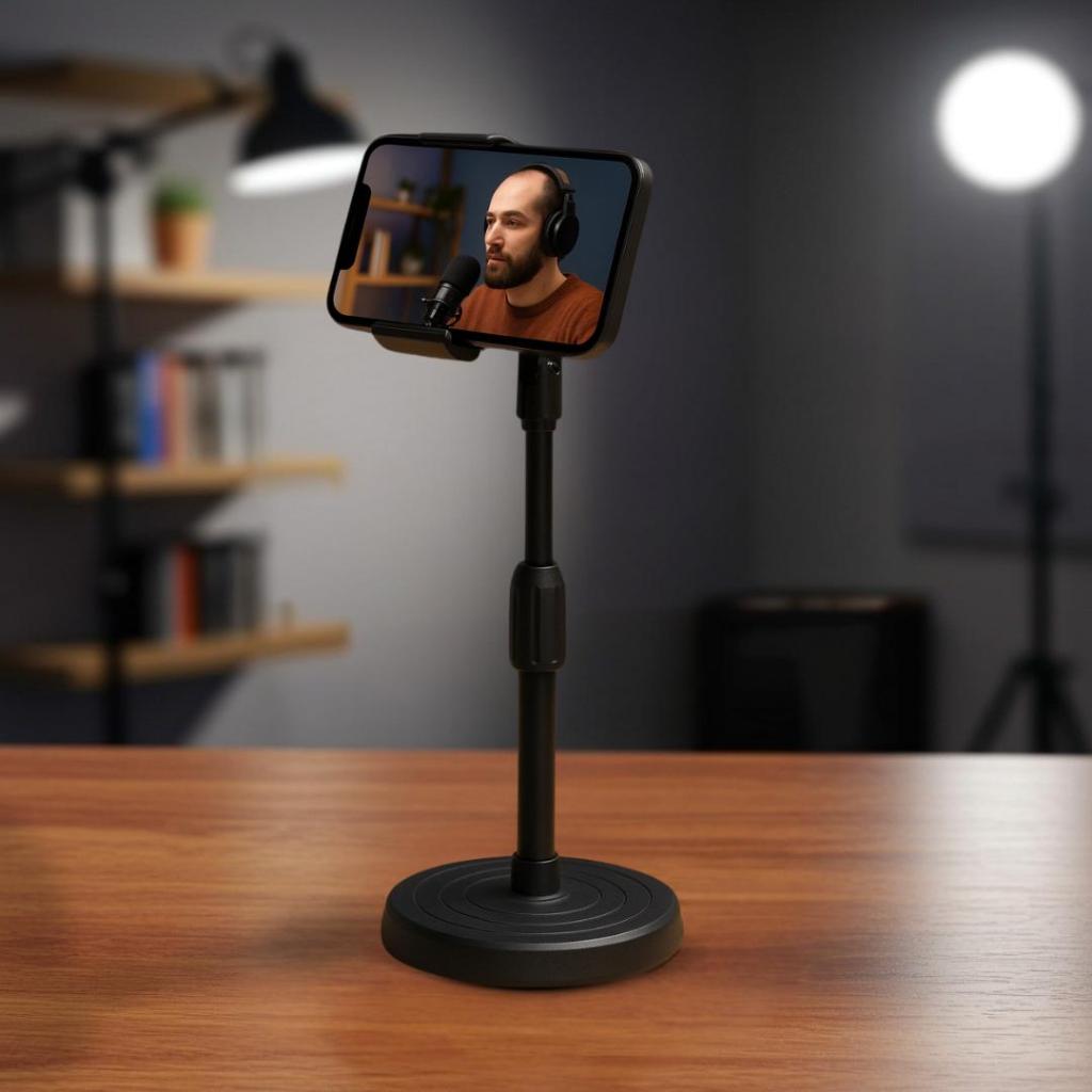 Mini Suporte Pedestal de Mesa para Celular Estudio Podcast Live Gravações em Oferta na Shopee