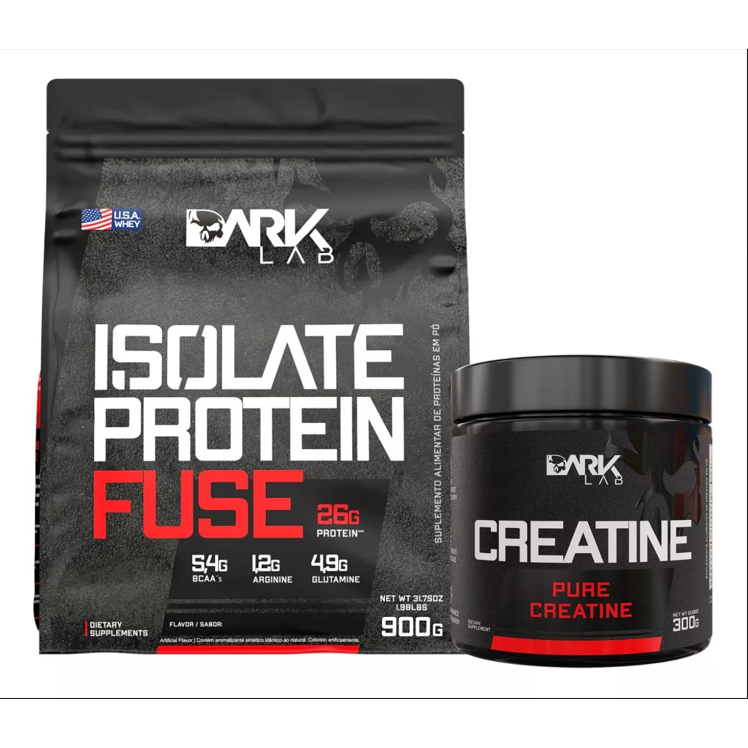 Kit Creatina Monohidratada Pura Refil 300g 100% Pura  + Whey Protein Fuse 900g Isolate  Dark Lab