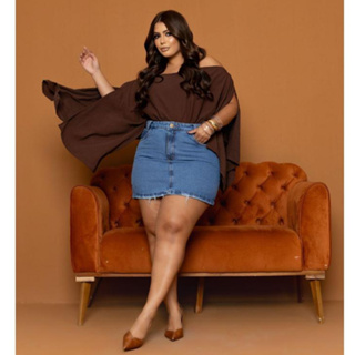 Saia Jeans Feminina Plus Size Lisa em Oferta na Shopee