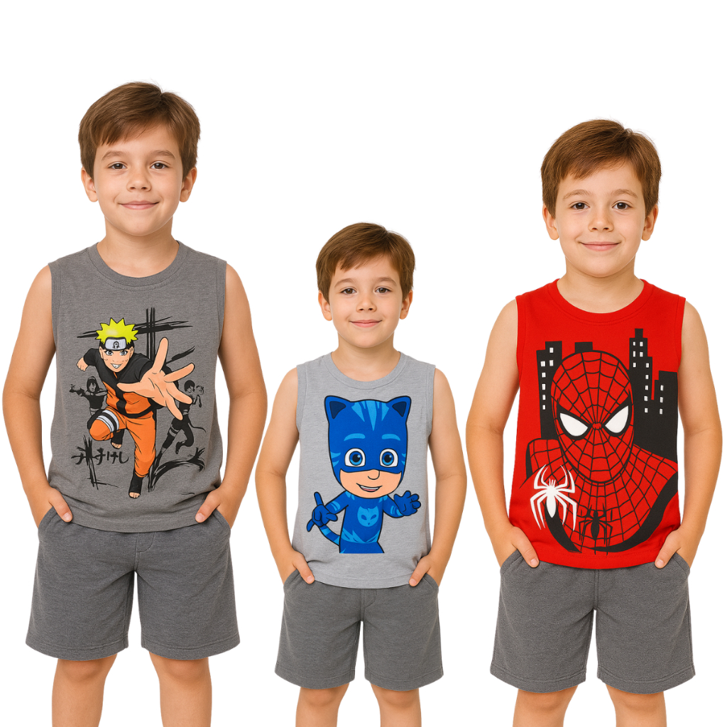 Kit 5 Camisetas Infantil Regata Menino Diversas Estampas