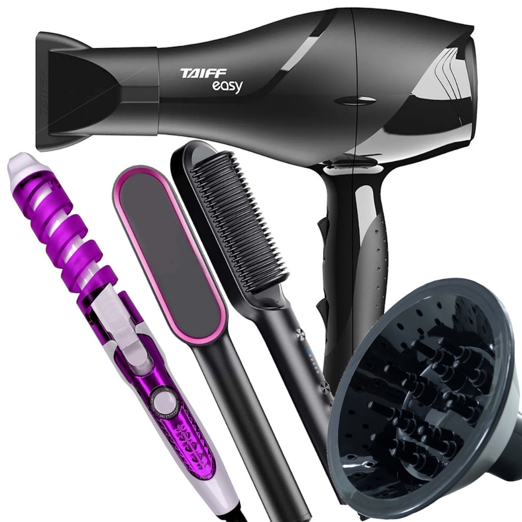 Secador de Cabelo Taiff Profissional 1700w Ions Ar Quente Frio Preto Com Difusor Cachos M…