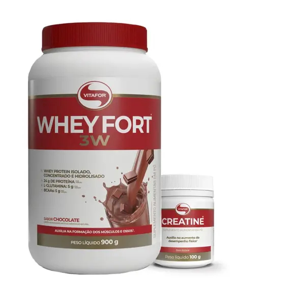 Kit Whey Protein Fort 3W 900g + Creatina 100g - Vitafor