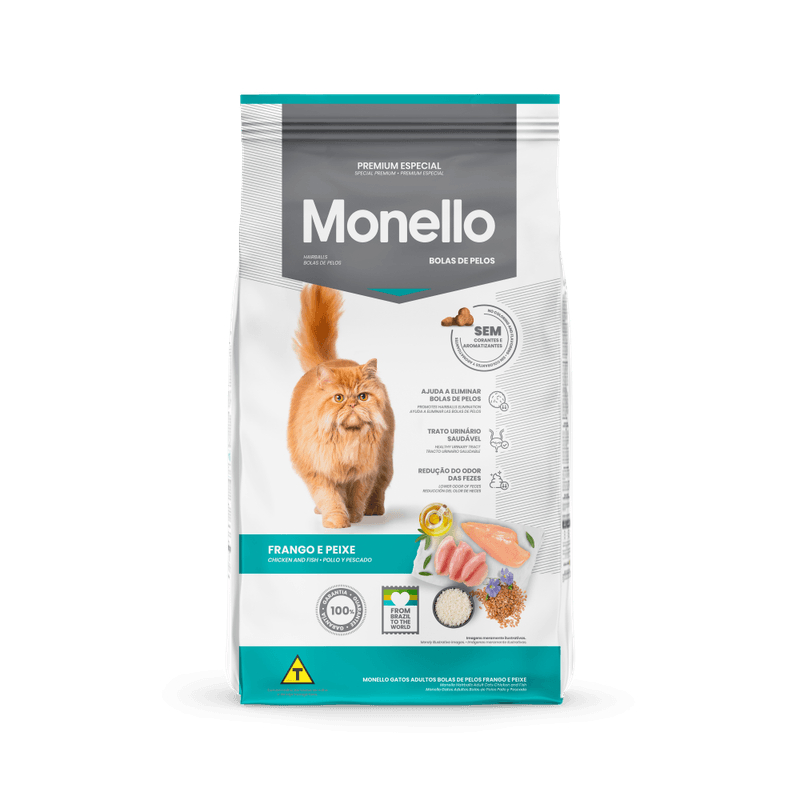 Ração Monello Gatos Adultos Bola de Pelos Frango e Peixe 10,1kg