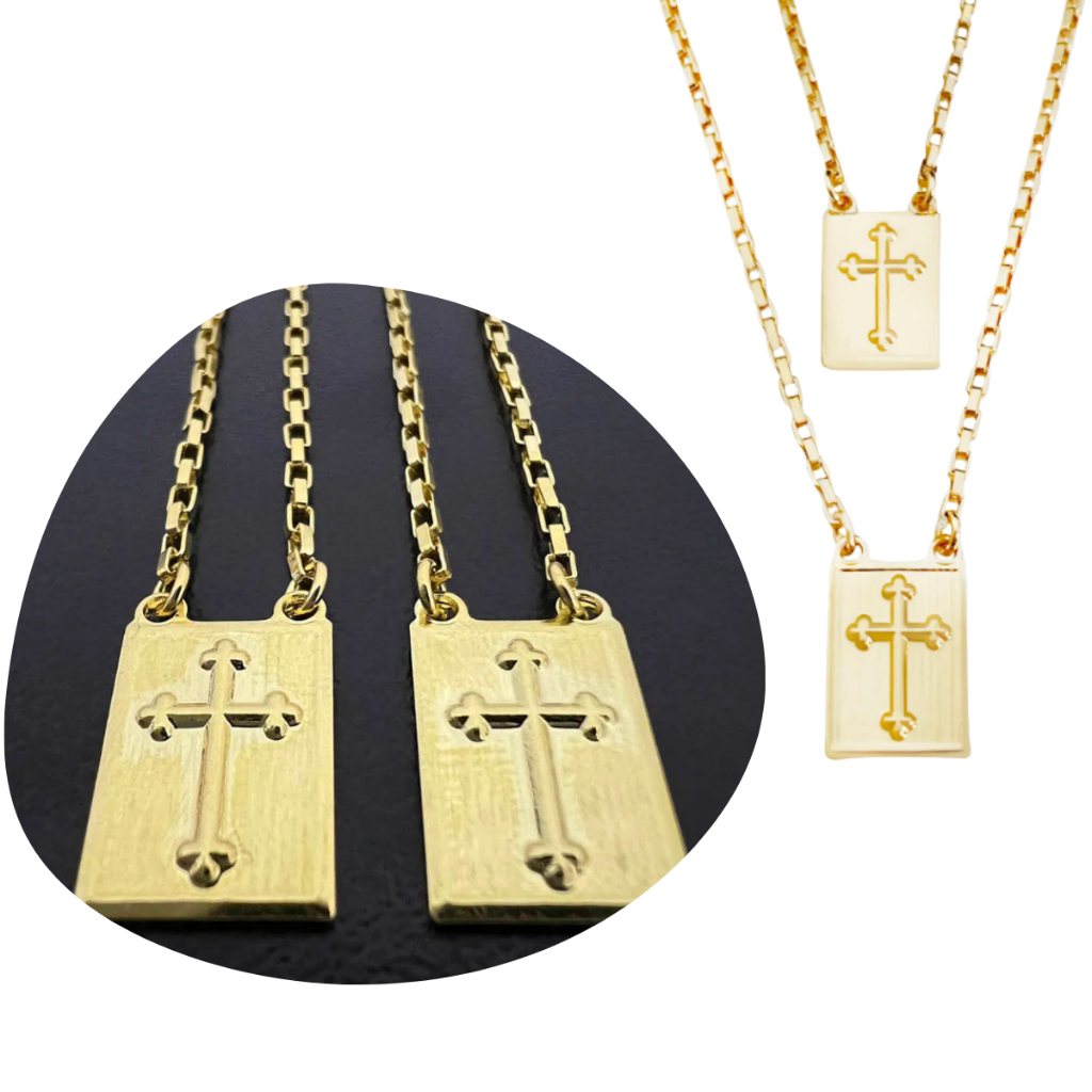 Escapulário Colar Masculino Plaquinha Cruz Crucifixo Banhado a Ouro 18k
